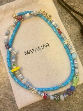 Curated Set of 2 Beaded Necklaces made from  quartz and turquoise - 24k gold